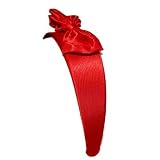 Womens Elastic Satin Stretch Headband W/Bow Tie - (4 Different Colors, One Size), Red