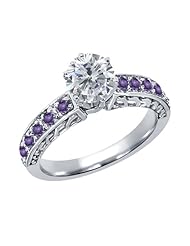 1.24 Ct Round H/I Diamond Purple Amethyst 925 Sterling Silver Ring