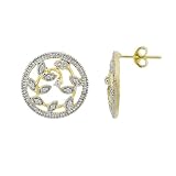18k Yellow Gold Overlay Sterling Silver Diamond-Accent Vine Medallion Earrings