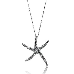Sterling Silver Pendant Marcasite Starfish Pendant w/ Ch