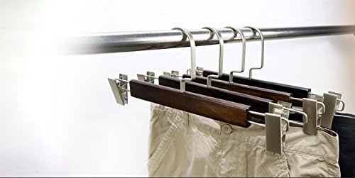 Pants Hangers, UMIKA Deluxe Wooden Pants Hangers with Clip, Natural Wood Collection Pearl Nickel Polished hook Clothes Trouser Skirt Closet Hangers(5-Pack)