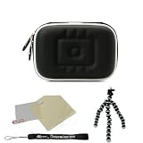 Best Price Black EVA Durable Slim Protective Storage Cover Cube Carrying Case with Internal Mesh Pocket and Carabiner clip for Leica V-LUX 20 V-LUX 30 Point Point and Shoot Digital Camera + Includes eBigValue Determination Hand Strap Key Chain + Includes a anti glare screen protector, will protect from any small scratches and dirt + Includes Grey Silver 6 Inch Mini Flexi Tripod