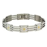 Genuine 18K Gold Square Link Screws Stainless Steel Mens Bracelet