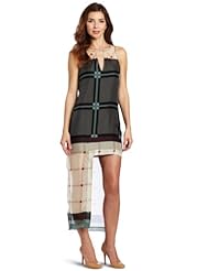 Keyhole Sleeveless Plaid Print Silk  Dress