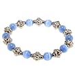 Handmade Blue-White Fusion Glass & Silver Tone Bracelet