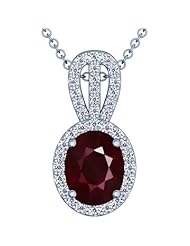 14K White Gold Oval Cut Ruby And Round Diamond Pendant (GIA Certificate)