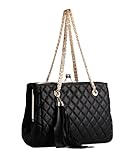 Pu Leather Soft Quilted Metal Chain Black Handle Shoulder Bag Hobo Handbag Tote