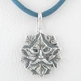 Sterling Silver Greenman Pendant on Dusty Blue Satin Cord, #8652