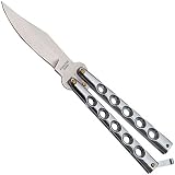 9 Silver Metal Handle Butterfly Pocket Knife