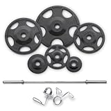 255 Pound Olympic Rubber Grip Weight Plates Plus 42 Pound Bar and Collars