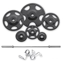 255 Pound Olympic Rubber Grip Weight Plates Plus 42 Pound Bar and Collars
