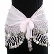 White & Silver Dangling Coins Belly Dance Hip Wrap Belt