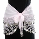 SAVE $13.00 - WHITE & SILVER DANGLING COINS BELLY HIP DANCE WRAP BELT $6.99