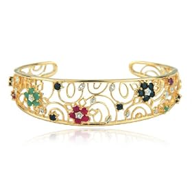 Yellow Gold Overlay Sterling Silver Sapphire, Ruby and Emerald Flower Bangle w... by Amazon.com Collection