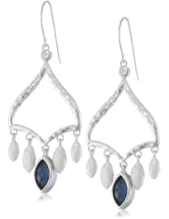 Sterling Silver Lapis Lazuli and White Crystal Doublets Matte Finish and Hammered Chandelier Dangle Earrings