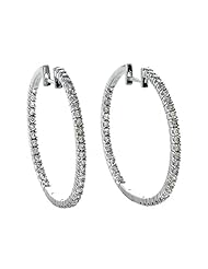 Genuine 1.00 cttw Diamonds Hoop Earrings - IGI Certified in 14 kt White Gold