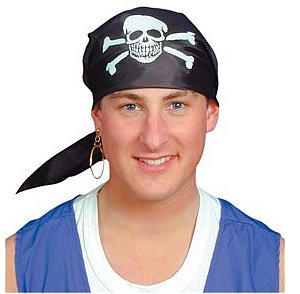 Pirate Scarf Black Fabric W/Skull