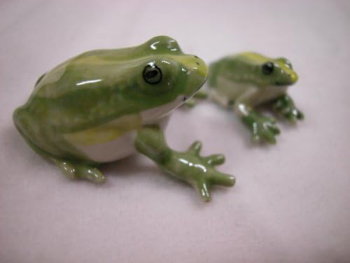Miniature Porcelain Animals Green/Yellow Frog With Baby #805