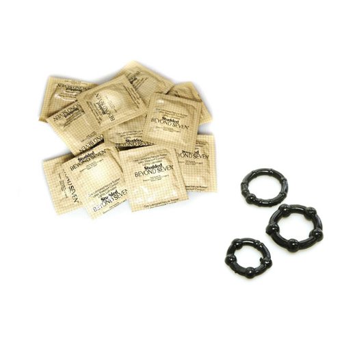 Beyond Seven Studded Latex Condoms Lubricated 48 condoms Plus 3 Black Beaded ERECTION AIDS