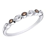 Stackable White and Champagne Diamond Ring 1/10 Carat (ctw) in 10K White Gold
