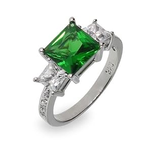 Buy Sterling Silver Emerald CZ Three Stone Ring by Eve's Addiction