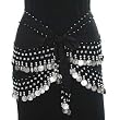 Black & Silver Dangling Coins Belly Dance Hip Wrap Belt