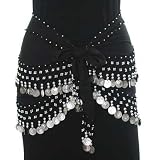 BLACK & SILVER DANGLING COINS BELLY HIP DANCE WRAP BELT