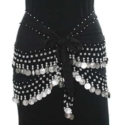 Black & Silver Dangling Coins Belly Dance Hip Wrap Belt