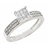 1/2 CT. T.W. Round, Princess Cut Diamond Ladies' Engagement Ring 14K White Gold - Size 7