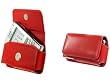 PREMIUM RED HORIZONAL LEATHER CASE POUCH (With 2 Optional Interchangeable Belt Clips) for SAMSUNG i607 BLACKJACK / MOTOROLA Q / BLACKBERRY 8800, 8830 / HTC DASH, S620 - Retail Packaging