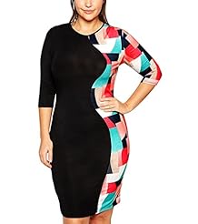 Plus Size Stretchy Above the Knee Polyester Tropical Print Elbow Length Sleeves Bodycon Dress/Party Dress 