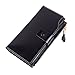 AINIMOER Women's Large Capacity Luxury Wax Genuine Leather Wallet With Zipper Pocket(Black)