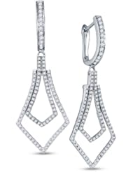 14K White Gold Round Brilliant Cut Diamond - Halo Prong Set Dangle Earrings - (.76 cttw.)
