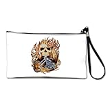 Artsmith, Inc. Clutch Bag Purse (2-Sided) Biker Skull Flames Rose and Motorcycle