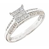 1/2 Carat T.W. Round, Princess Cut Diamond Women's Engagement Ring 14K White Gold - Size 7