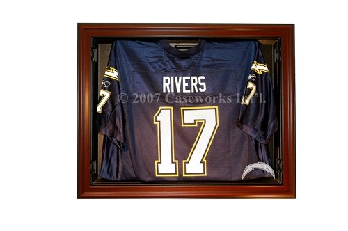 San Diego Chargers Football Jersey Display Case with Removable Face and Mahogany Finish Frame