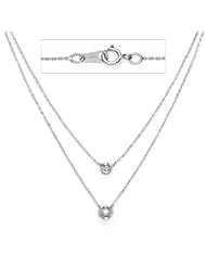 14K White Gold Bezel Double Line Chain Diamond Necklace (0.09 CTW., G-H Color, SI1-2 Clarity) - 17" Inches