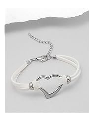 White Heart Artificial Suede Leather Bracelet In White Base
