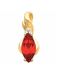 18K Yellow Gold Marquise Cut Chatham Created Ruby and Diamond Pendant -- LIFETIME WARRANTY