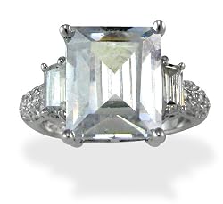 Sterling Silver 7.62 CTW Radiant Center with Tapered Baguettes CZ Ring
