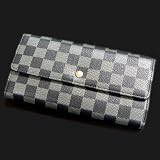 ★黒チェック柄ボタン長財布★BH-674★カード収納多数