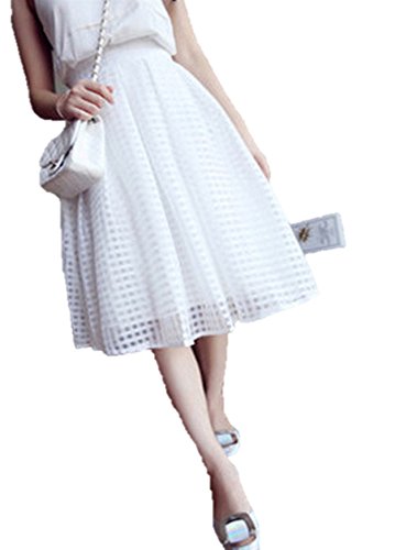 (ペプ) PEPU ギンガム チェック 柄 ふんわり ミモレ丈 フレア スカート 白 大人 清楚 無地