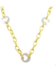 14 Karat Yellow Gold Necklace With White Gold Hearts Stations (17 inch)