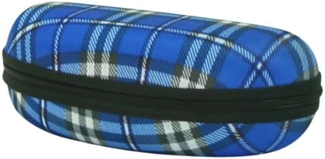 Oversized / Zipper Close Plaid Sunglasses Case (Holds oversize Women's Frames) - Blue