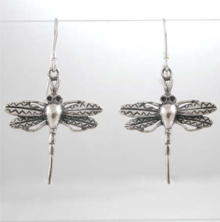 Detailed Dragonfly Dangle Earrings in Sterling Silver, #8902