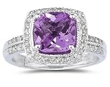2.50ct Cushion Cut Amethyst & Diamond Ring in 14K White Gold