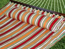 Quilted Fabric Double Hammock with Pillow - Orange/Red Striped