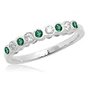 10k White or Yellow Gold Bezel-Set Round Emerald and Diamond Stack Ring