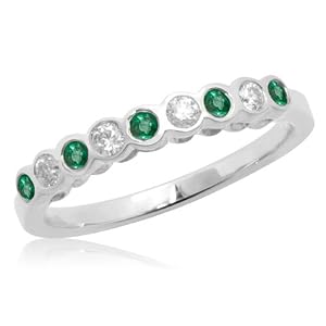 Buy 10k White or Yellow Gold Bezel-Set Round Emerald and Diamond Stack Ring by Amazon.com Collection