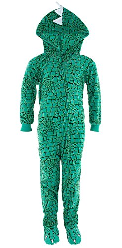 Komar Kids Big Boys' Green Dino Hooded Footed Pajamas
